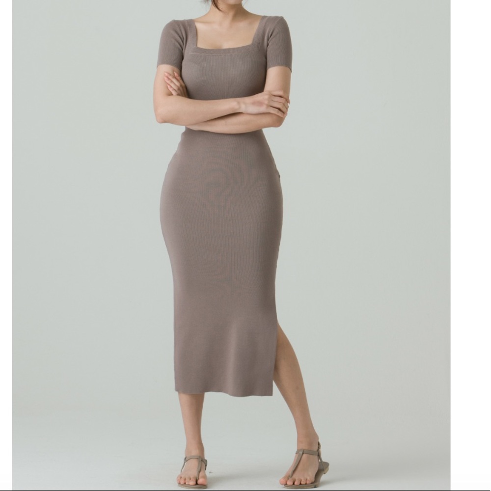 Long Bodycon Knit Dress (Mocha)